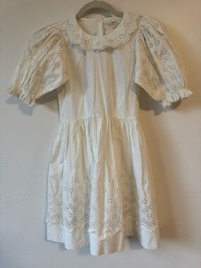 Doen Girls White Eyelet Puff-Sleeve Dress